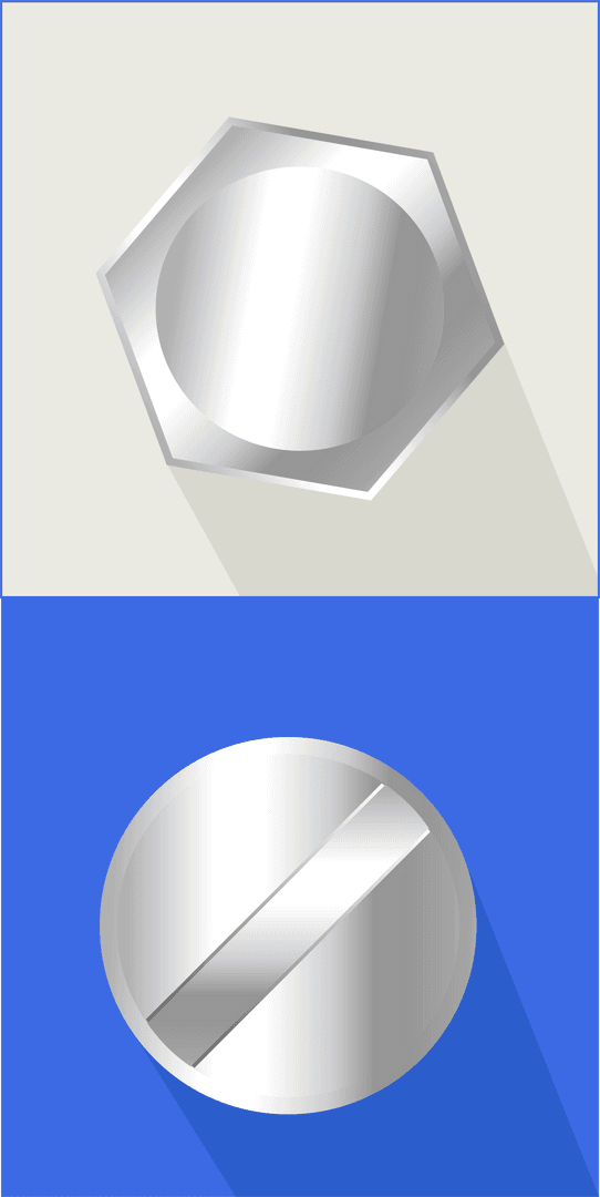 Chrome Bolt and Screw Icons on Transparent Background in Flat Design