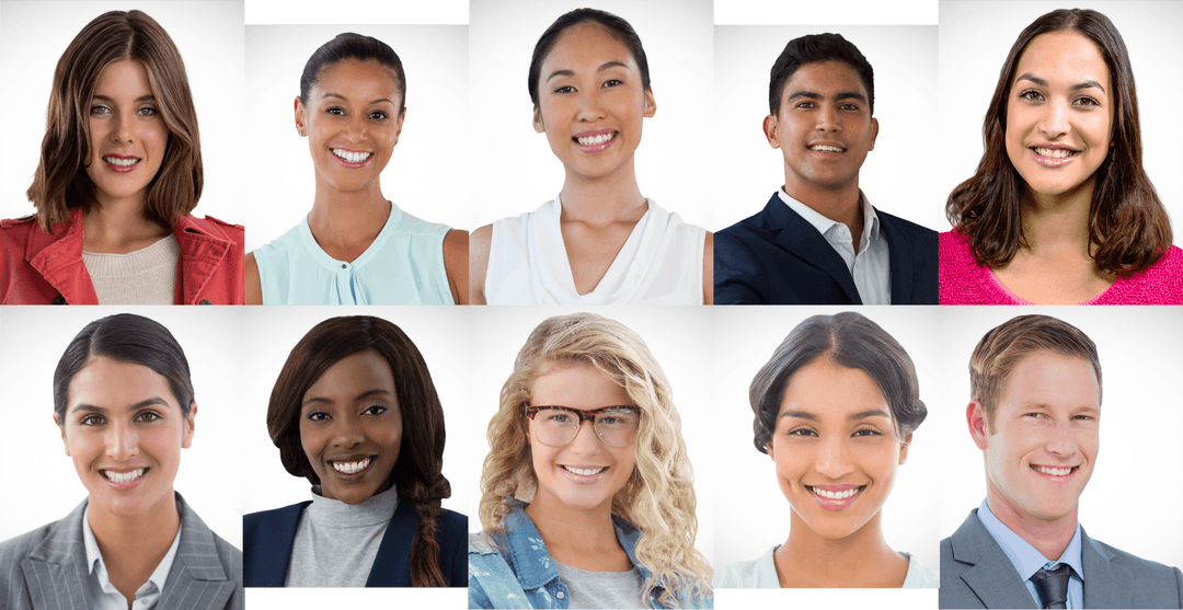 Transparent Collage of Smiling Multiethnic People Portraits
