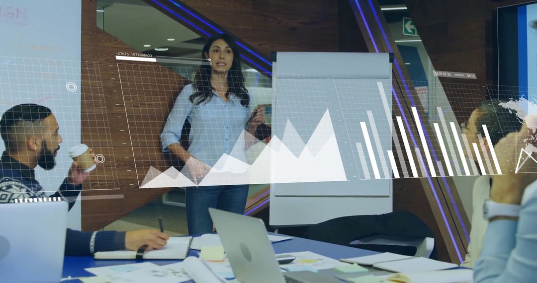 Business Presentation with Data Analysis Graphics in Modern Office