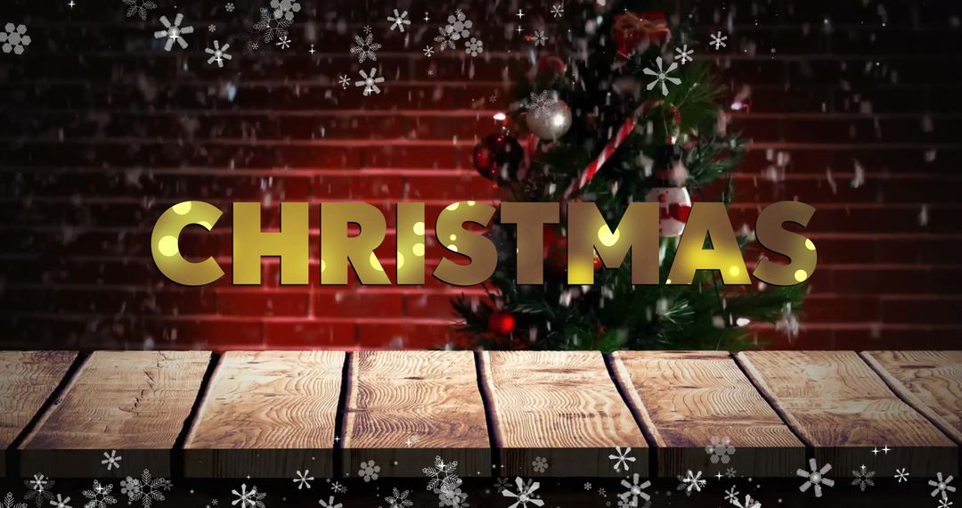 Festive Christmas Text with Tree and Snow Flakes