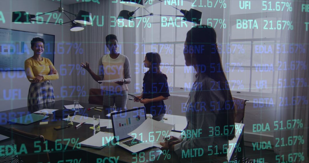 Diverse Team Collaborating in Data-Driven Office Environment