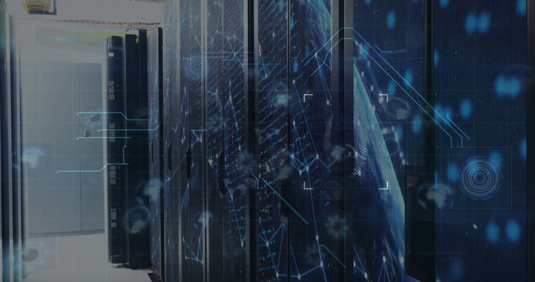 Futuristic View of Data Center with Digital Connections