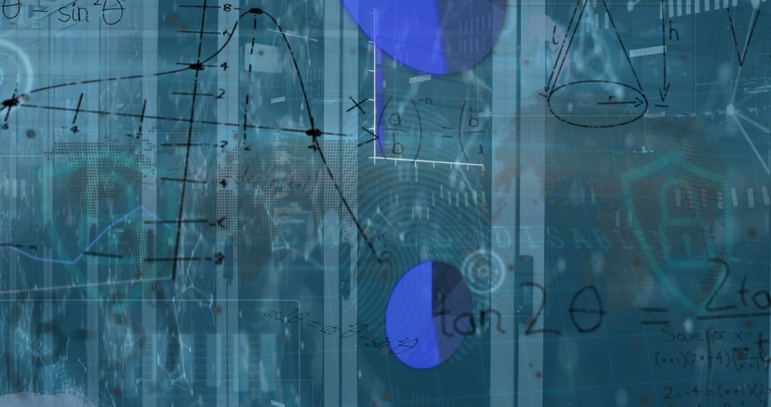Mathematical Equations and Data Overlaid on Server Room Concept
