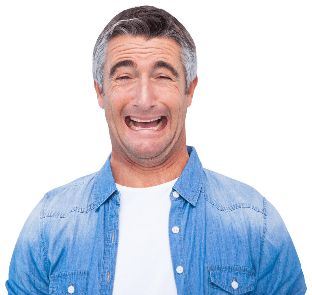 Transparent Background Desperate Mature Man Expressing Frustration