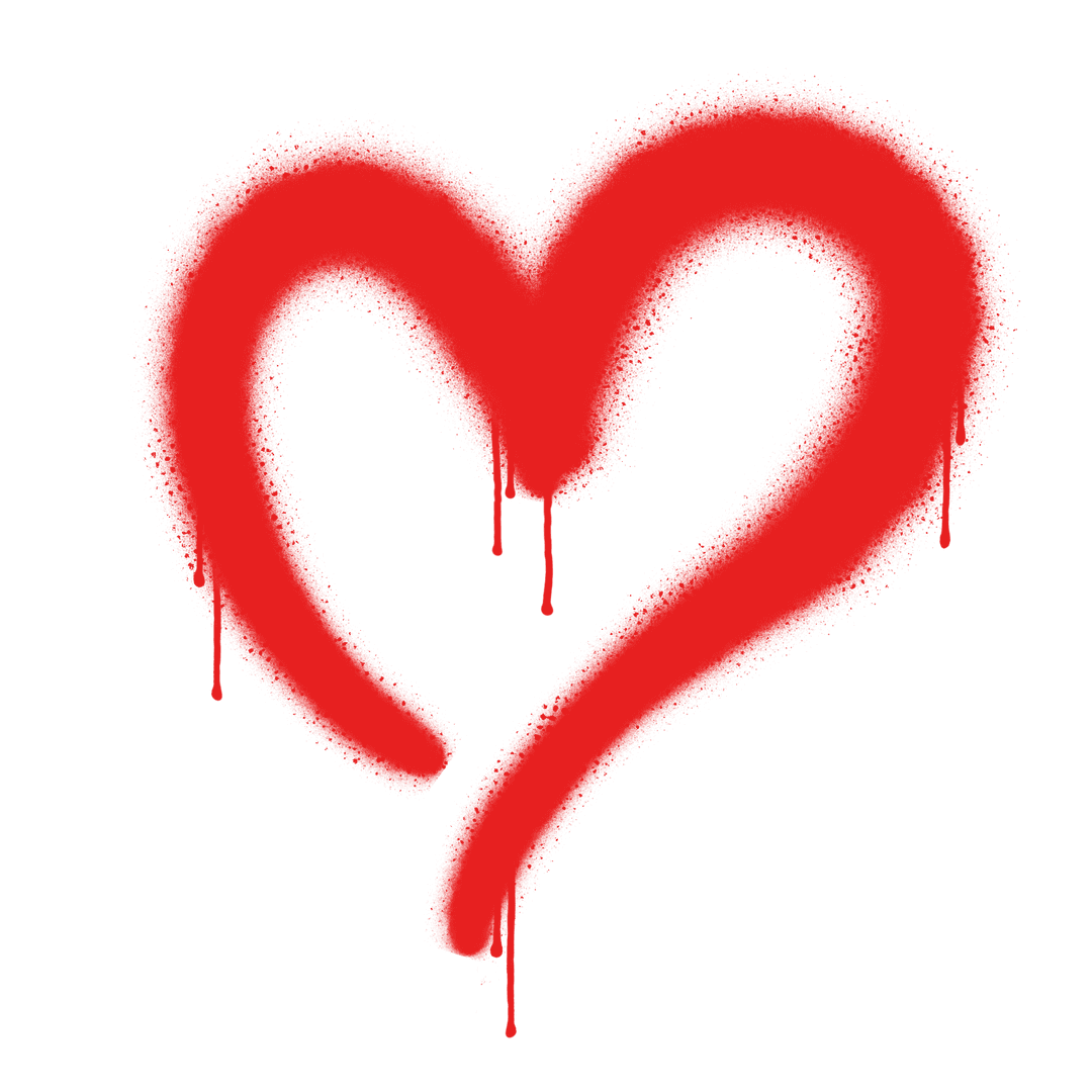 Dripping Red Heart Graffiti Painting on Transparent Background