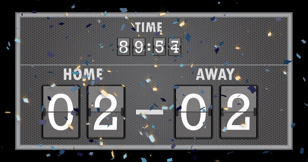 Celebratory Confetti Falling Over Digital Scoreboard