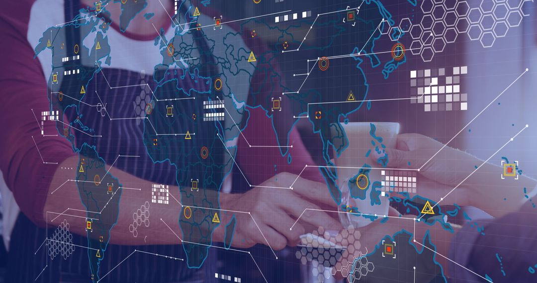 Barista Making Coffee with Global Technology Interface Overlay