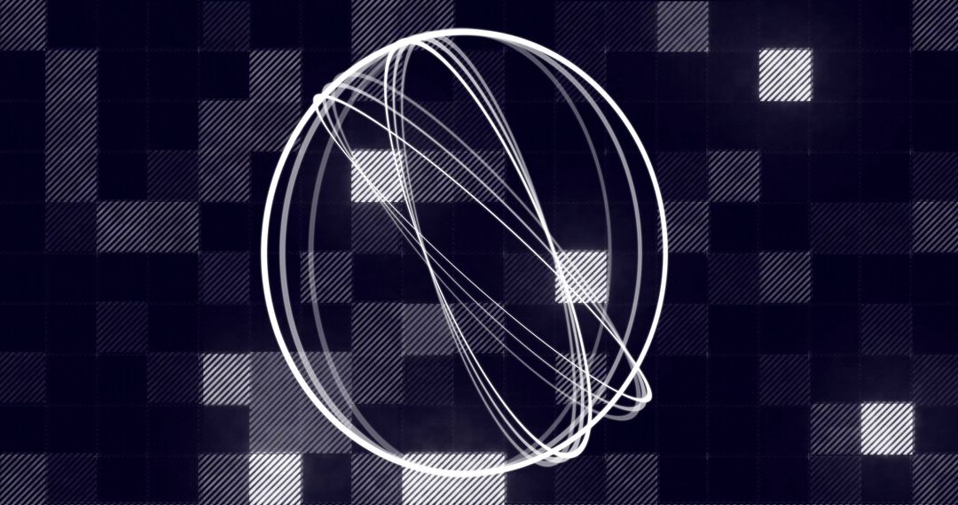 Abstract Sphere with White Lines on Dark Checkered Pattern