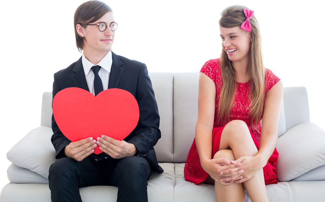 Romantic Couple on Couch with Red Heart on Transparent Background - Download Free Stock Images Pikwizard.com