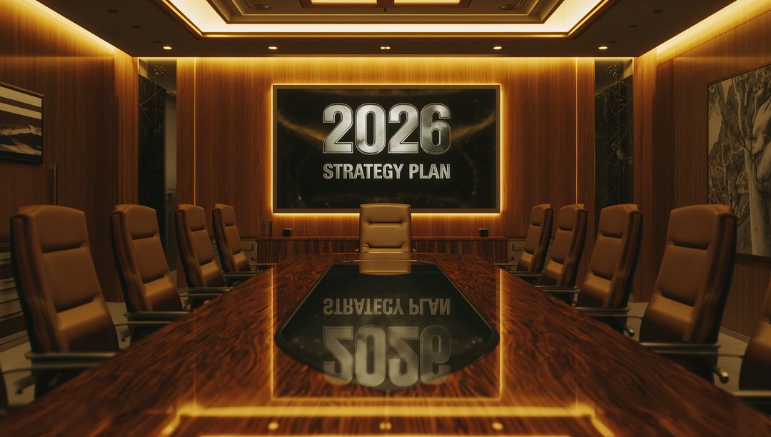 Modern Boardroom Displaying 2026 Strategy Plan in Luxury Setting
