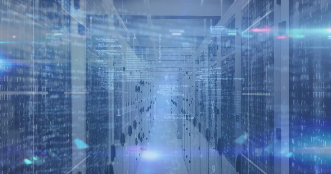 Futuristic Digital Data Server Room with Light Trails