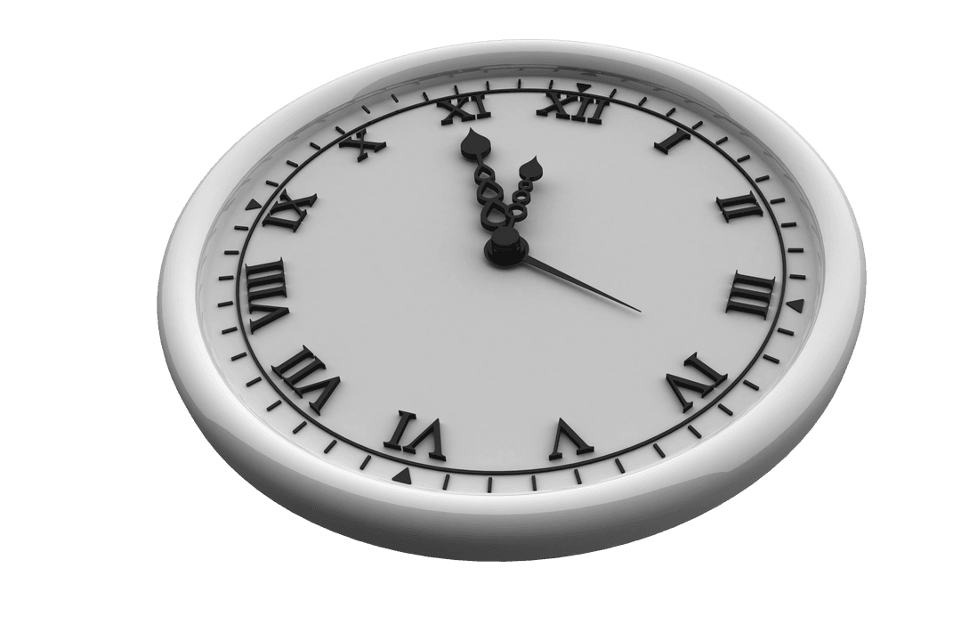 White Clock Showing Time with Roman Numerals on Transparent Background