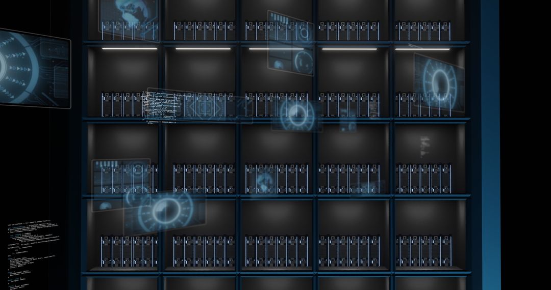 Digital Interface with Data Processing Holograms Over Server Racks