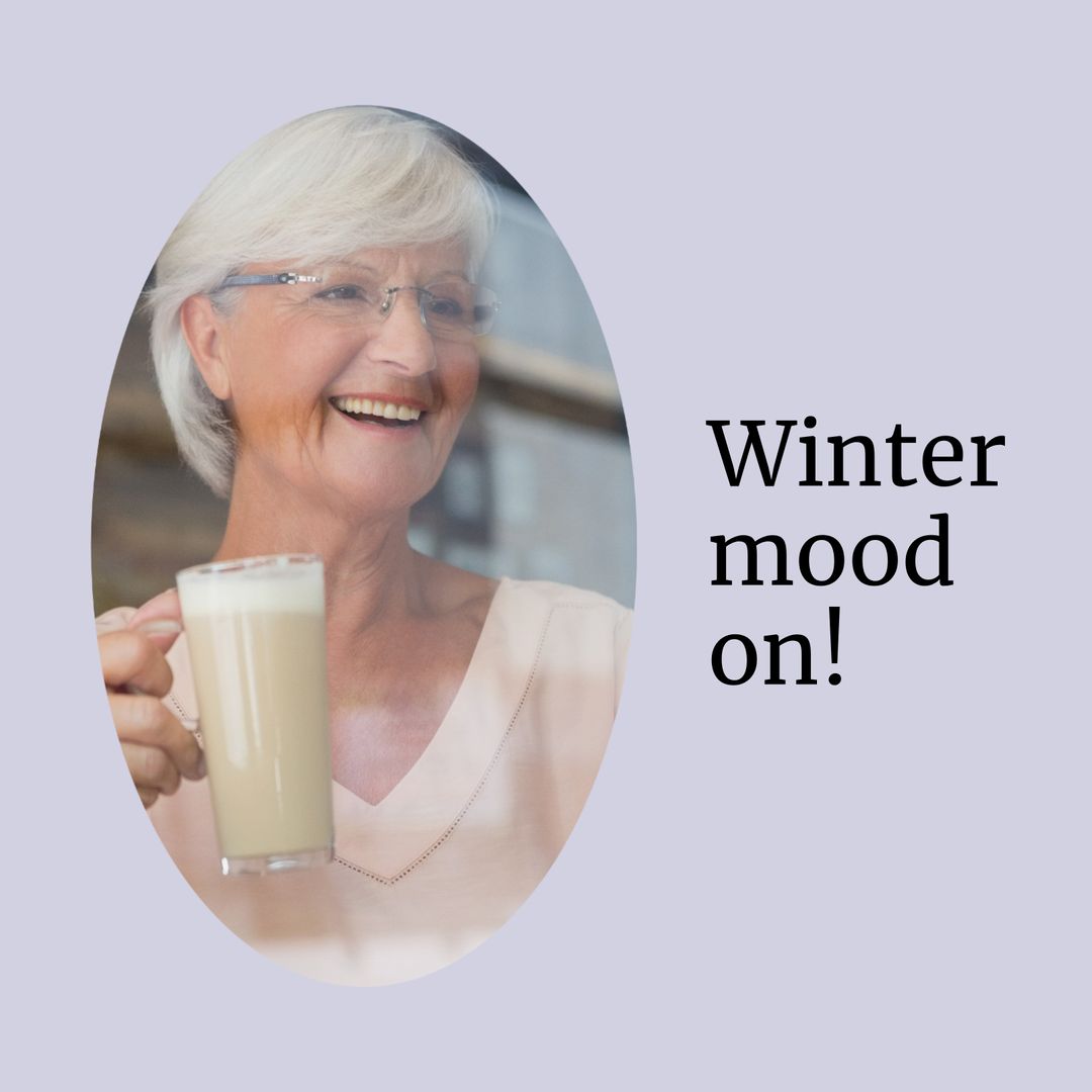 Elderly Woman Enjoying Hot Cocoa in Cozy Winter Setting