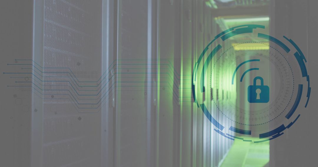 Cyber Security Icon Overlaid Data Center Servers