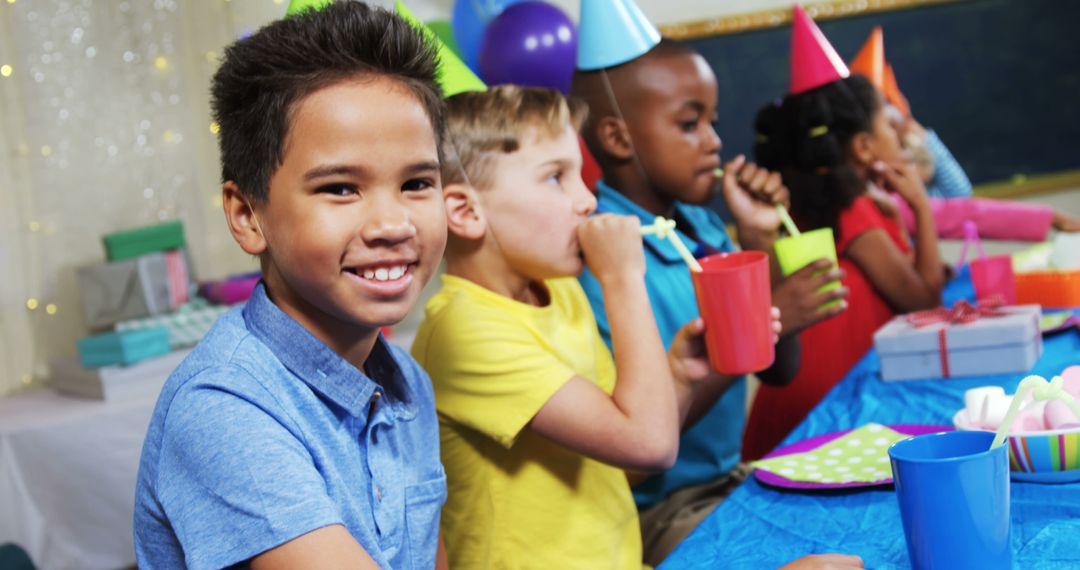 Diverse Children Enjoying Birthday Party Celebration - Free Images, Stock Photos and Pictures on Pikwizard.com