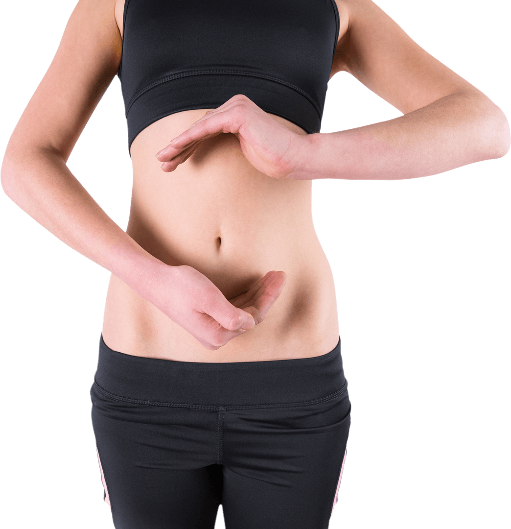 Transparent Fitness Focus on Woman's Core with Visible Abs