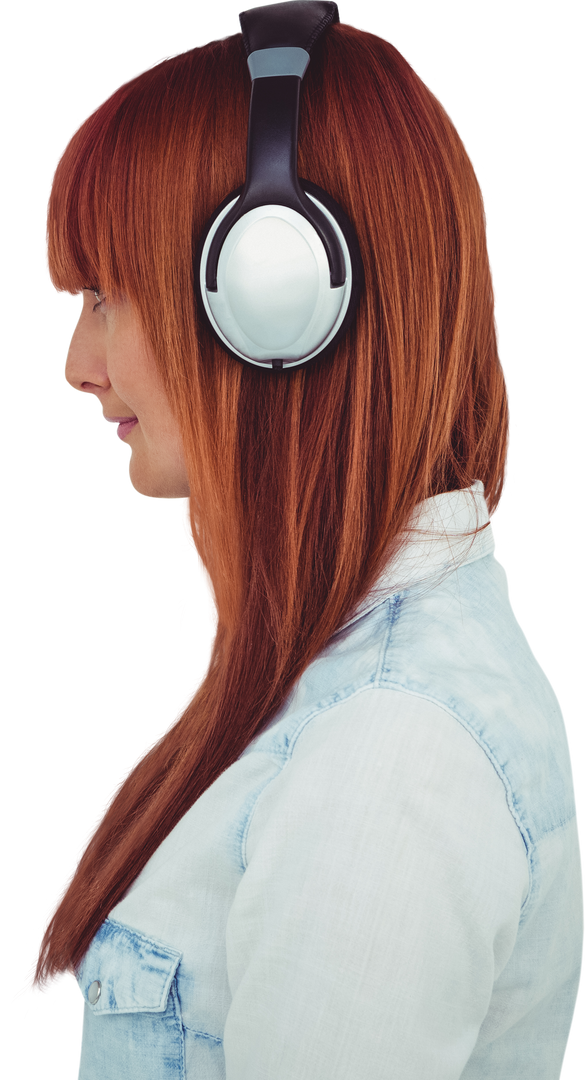 Hipster Woman with Red Hair Wearing Headphones in Side Profile - Transparent Background - Download Free Stock Images Pikwizard.com