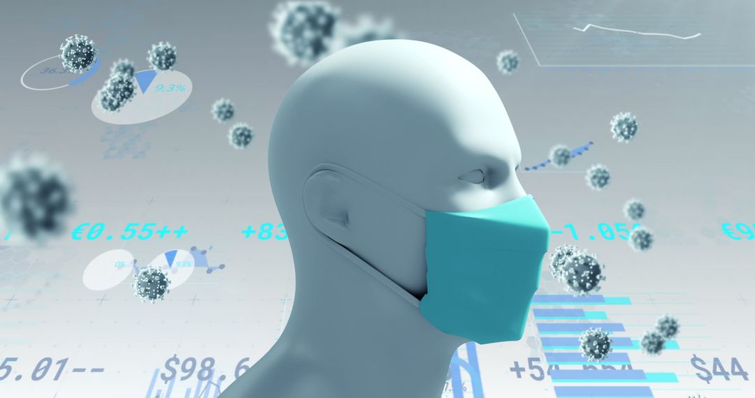 3D Rendering of Masked Profile Amidst Coronavirus Cells and Data Graphics - Free Images, Stock Photos and Pictures on Pikwizard.com