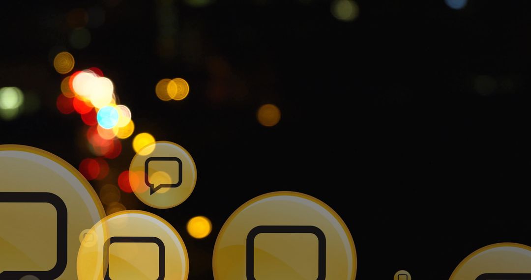Digital Speech Bubbles Over Blurred City Lights