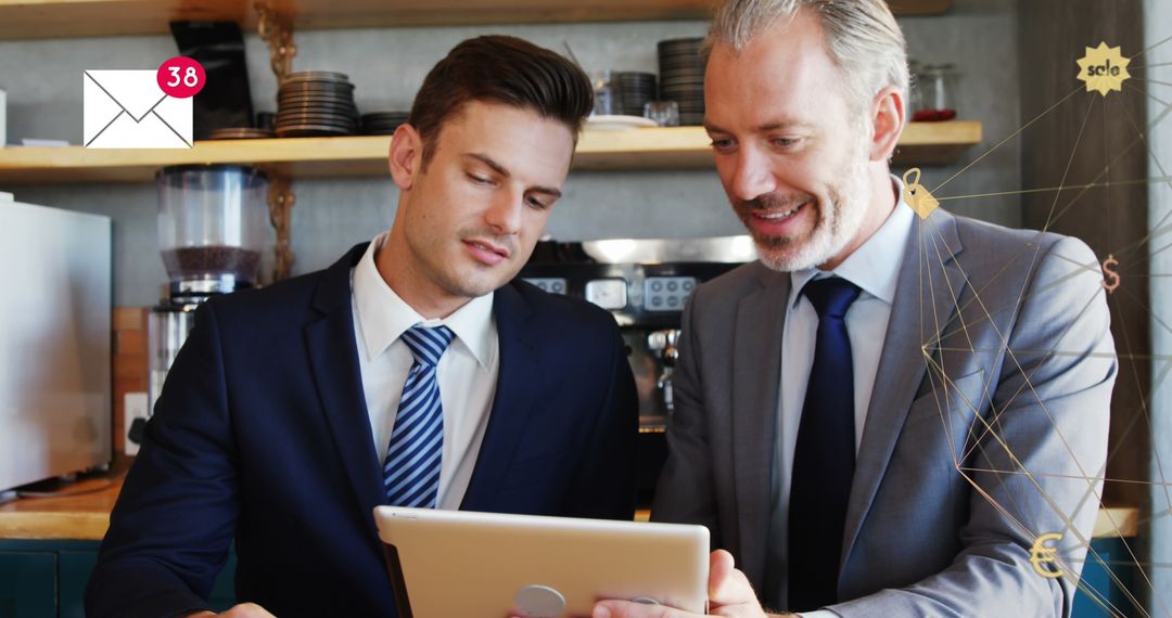 Two Businessmen Engaged with Digital Tablet and Virtual Interface