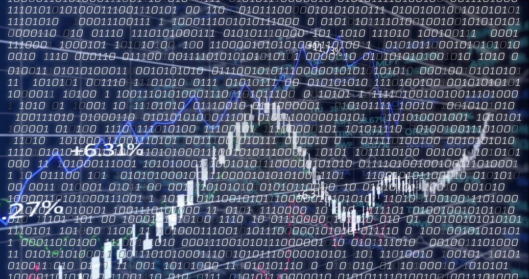Binary Code Streaming Over Bullish Stock Market Candlestick Chart
