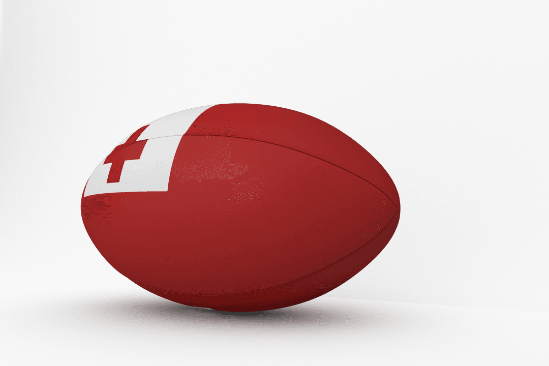Transparent Rugby Ball with Tongan Flag on White Background
