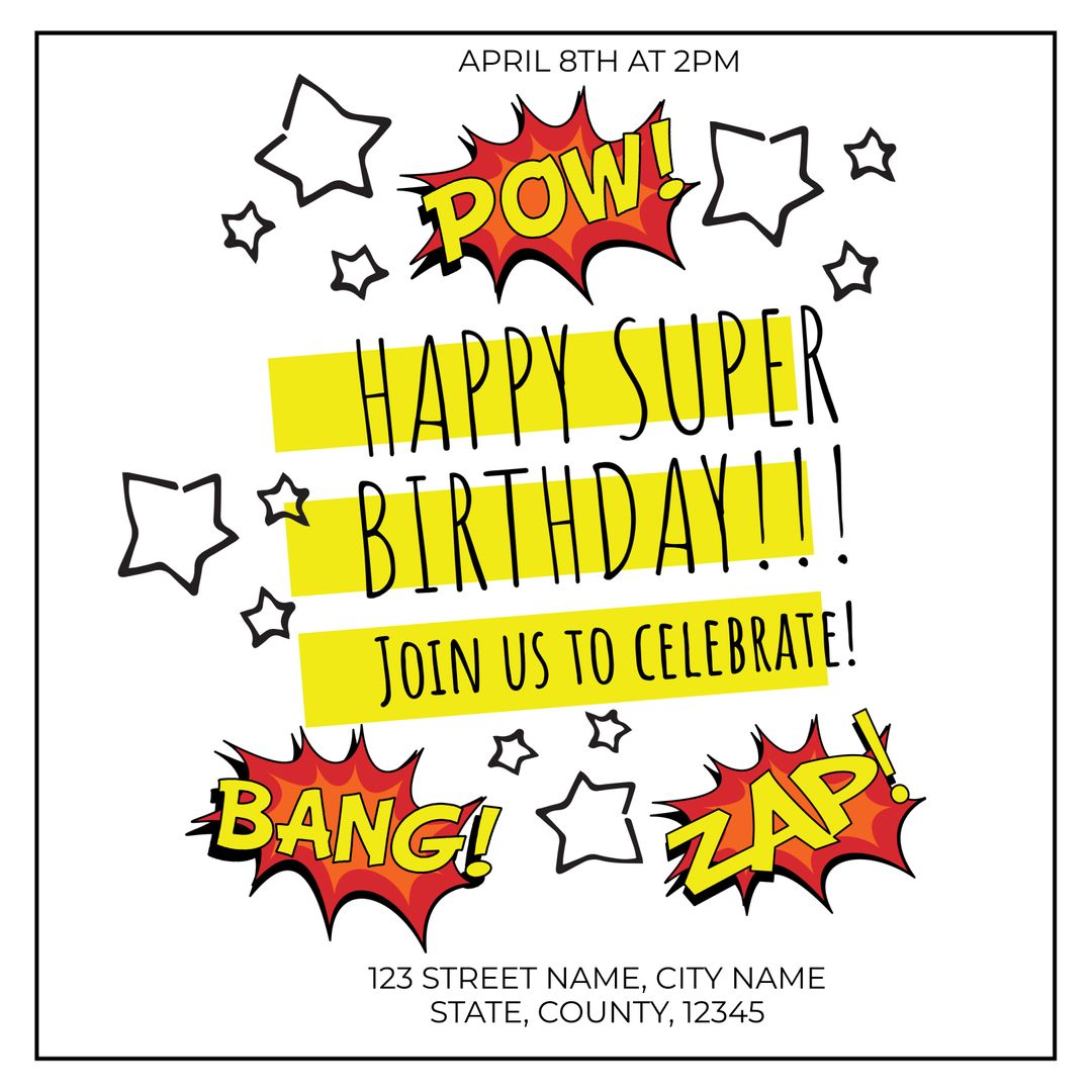 Superhero-Themed Birthday Invitation with Comic Book Elements - Download Free Stock Templates Pikwizard.com