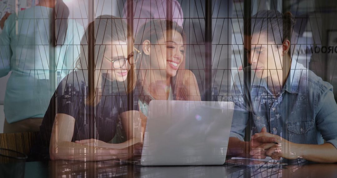 Professional Colleagues Collaborating with Technology in Modern Office Space