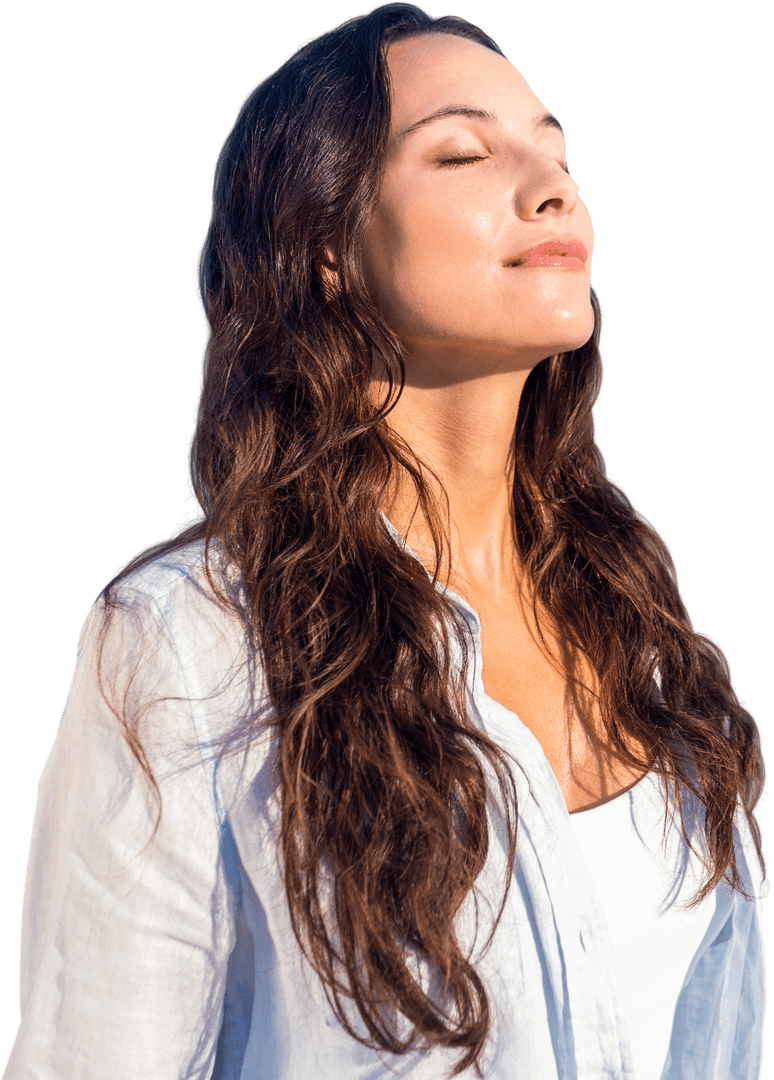 Joyful Woman Enjoying Sunshine on Transparent Background