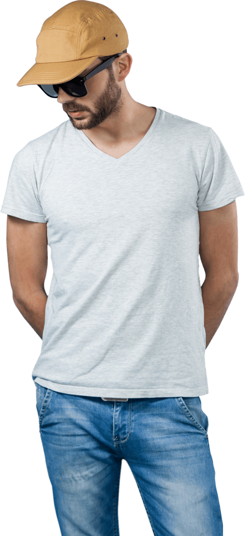 Transparent Model Wearing Cap and Sunglasses Showing Casual Style
