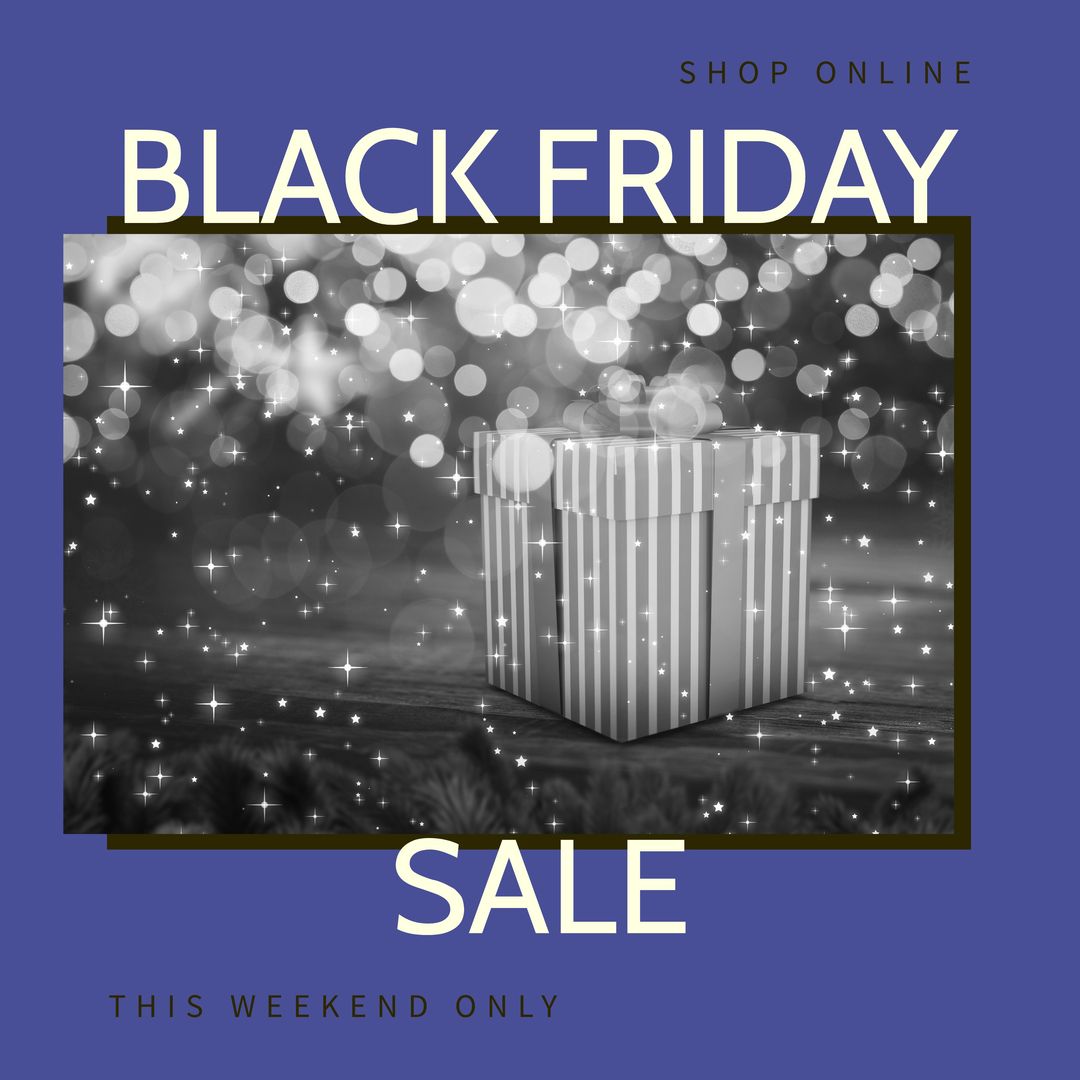 Composition of black friday sale text over present on blue background - Download Free Stock Templates Pikwizard.com