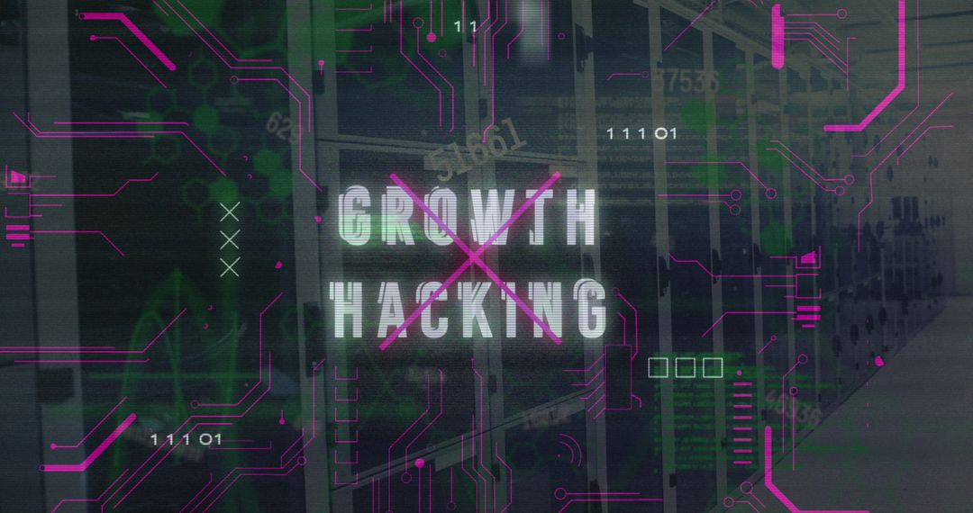 Growth Hacking Digital Concept Over Server Room Background