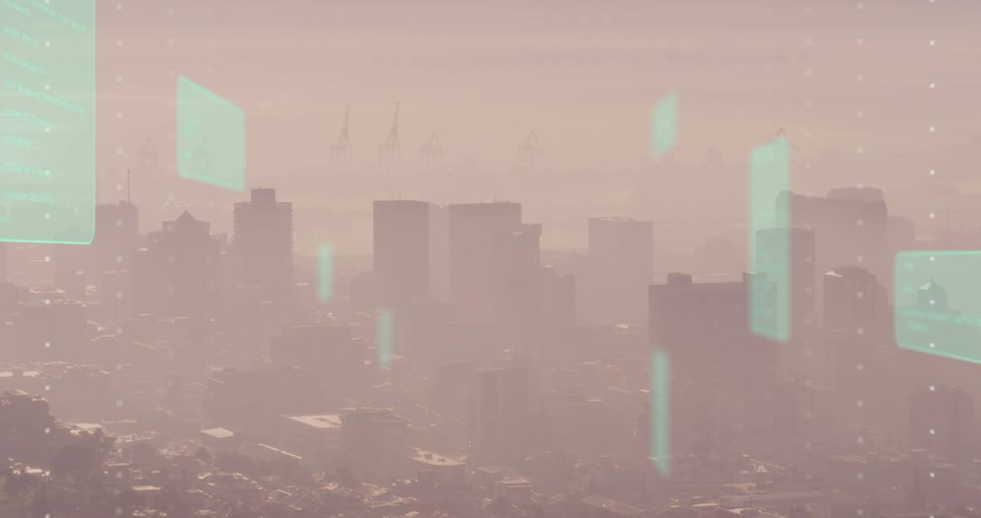 Data Networks Emerging Over Hazy City Landscape