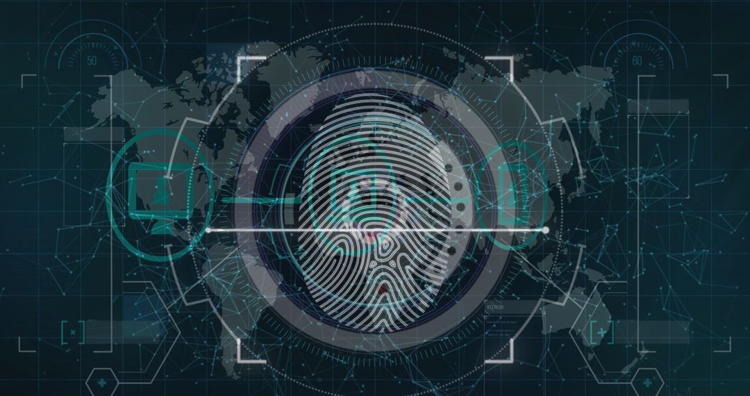 Futuristic Fingerprint Scan in Global Digital Network Concept