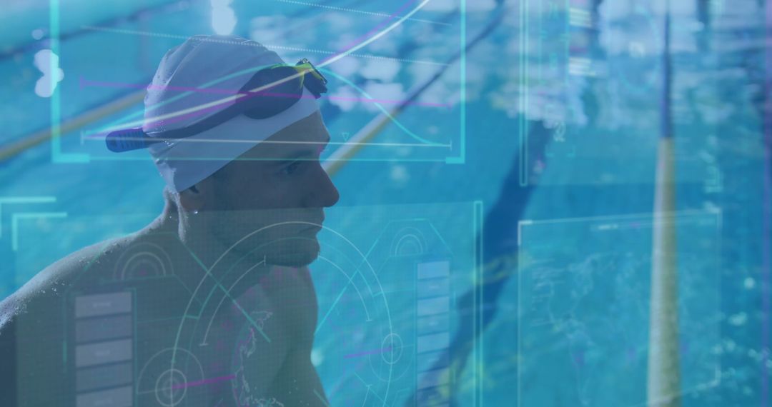 Swimmer Adjusting Goggles Using High-Tech HUD