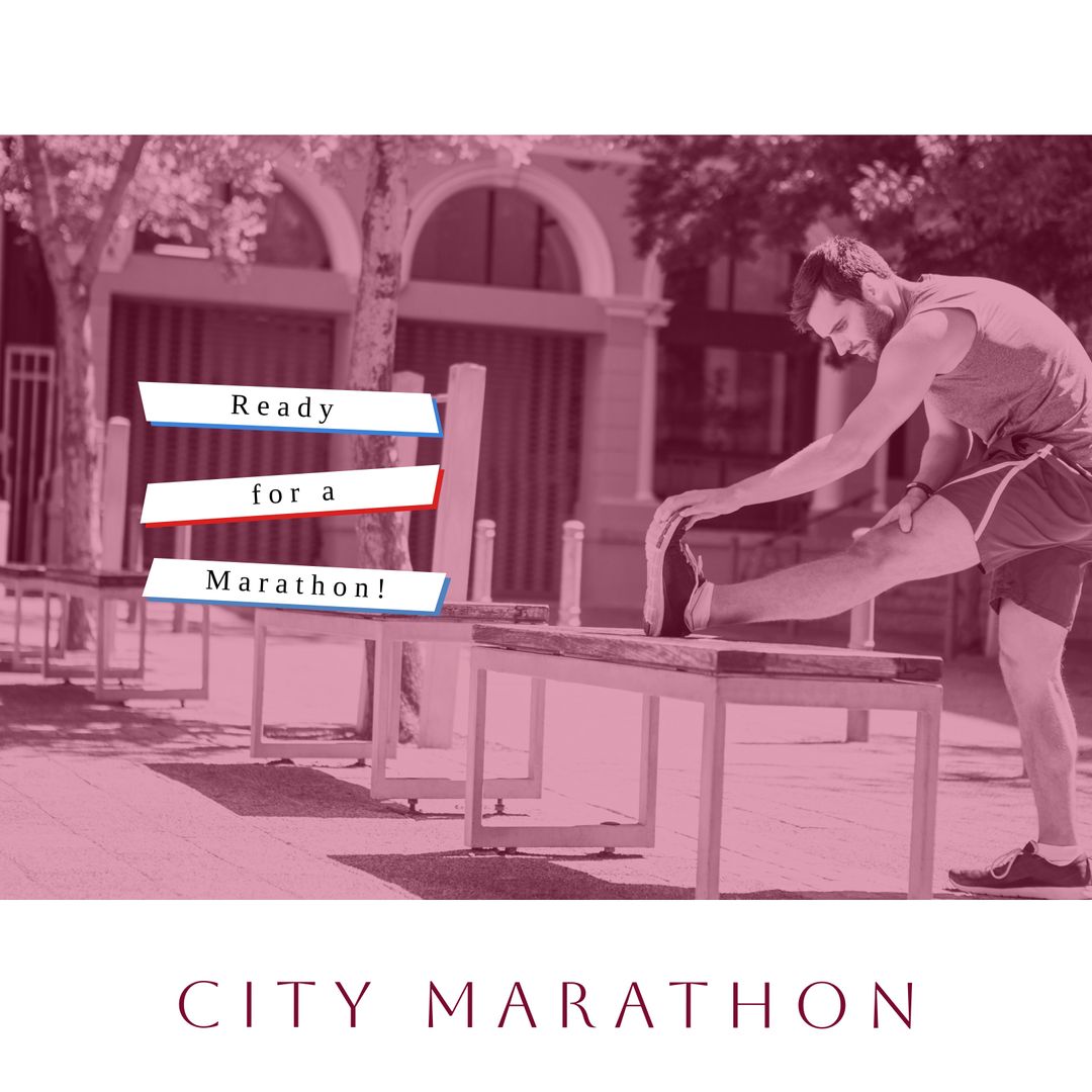 Man Stretching Legs Preparing for a City Marathon