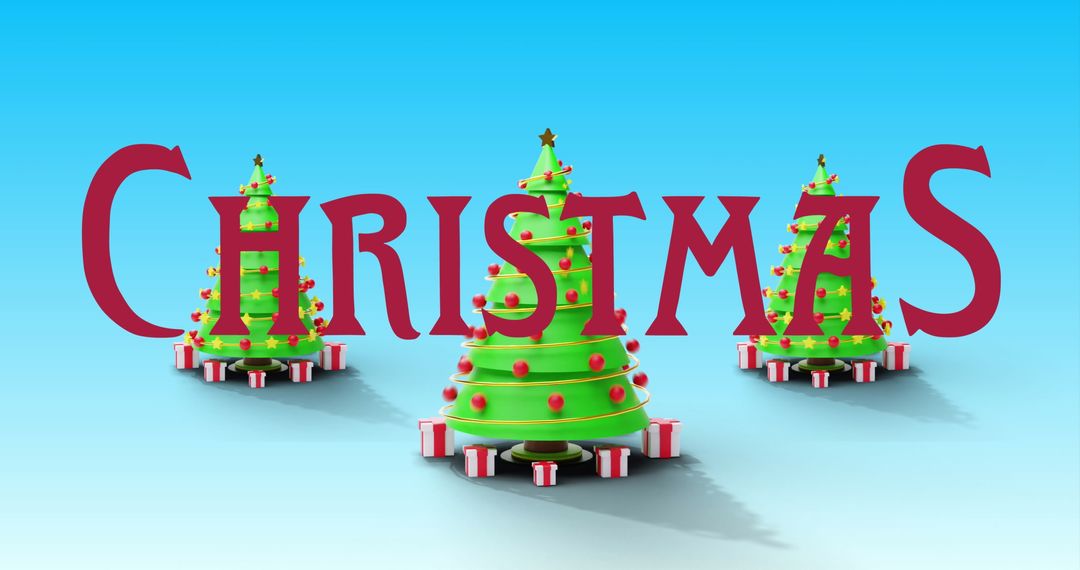 Christmas Greeting with Festive Trees on Blue Backdrop