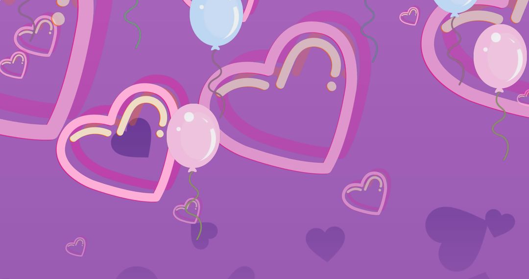 Colorful Hearts and Balloons on Purple Background Vector