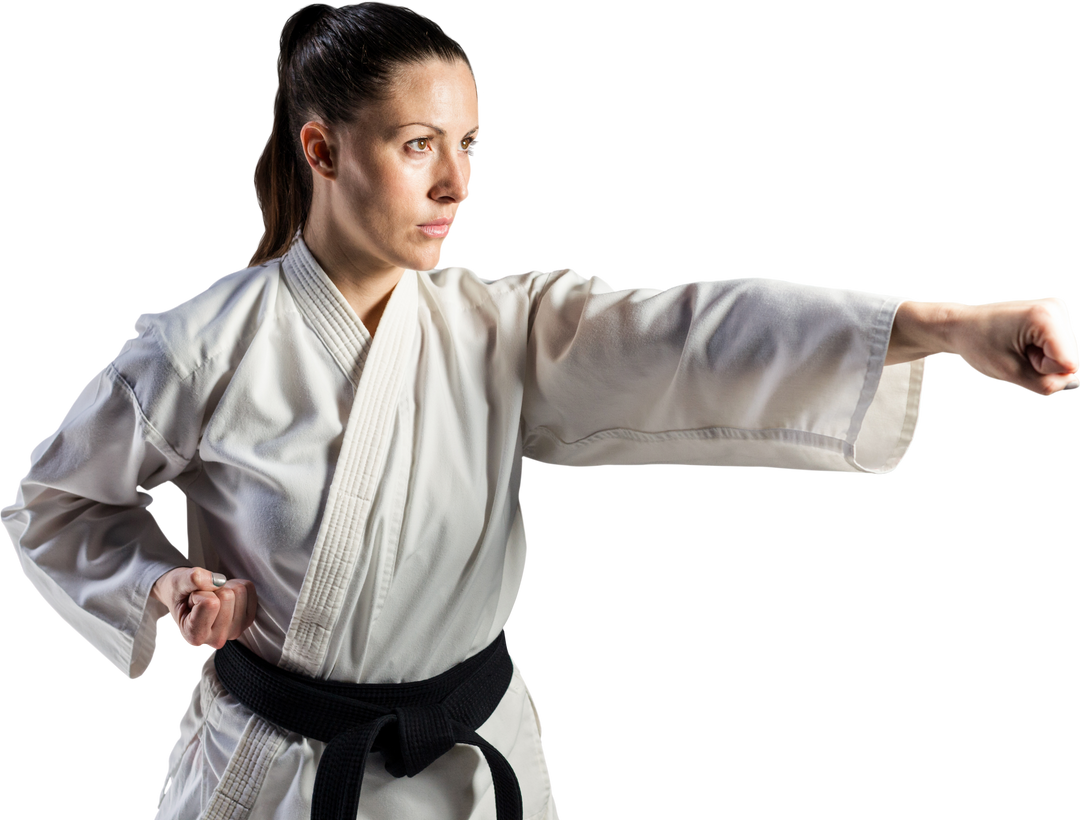 Female Martial Artist Practicing Karate Pose on Transparent Background - Download Free Stock Images Pikwizard.com