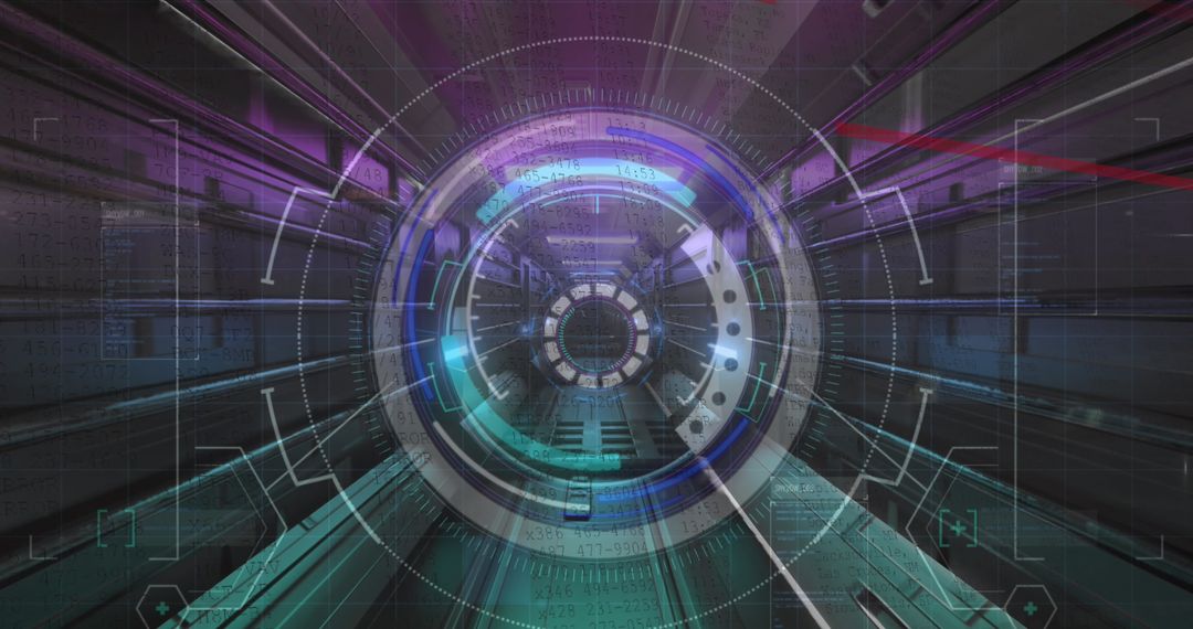 Futuristic Technology Tunnel with Circular Digital Interface