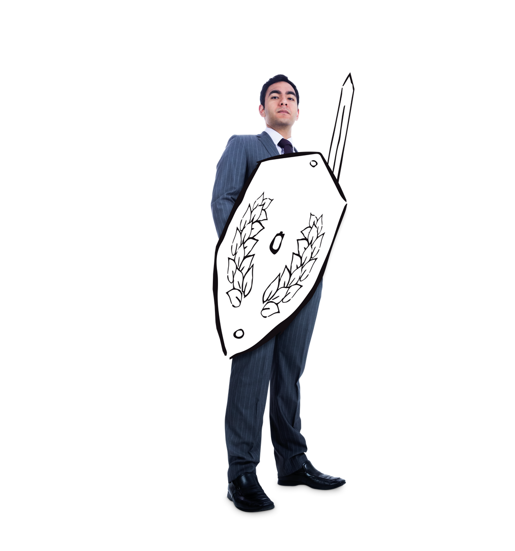 Transparent Image of Biracial Businessman with Sword and Shield - Download Free Stock Images Pikwizard.com