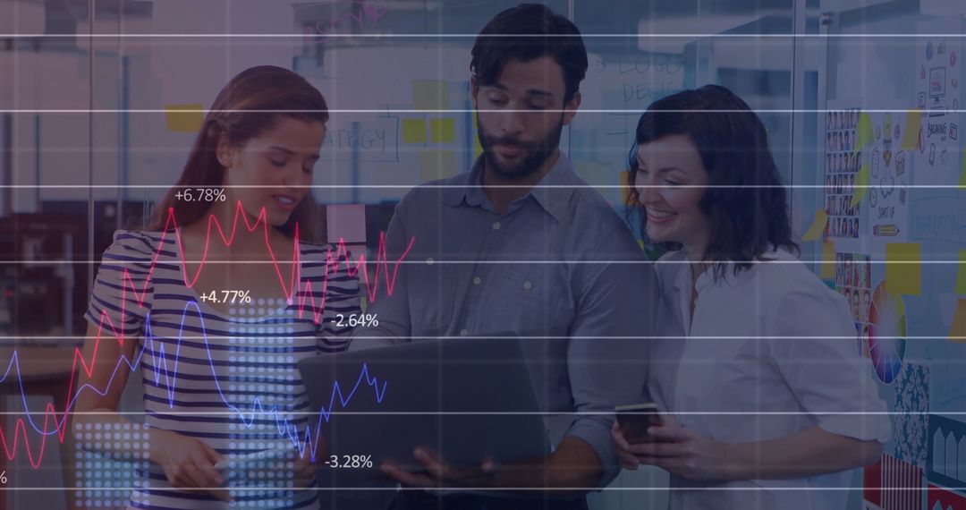 Diverse Team Collaborates on Digital Business Data Visualization