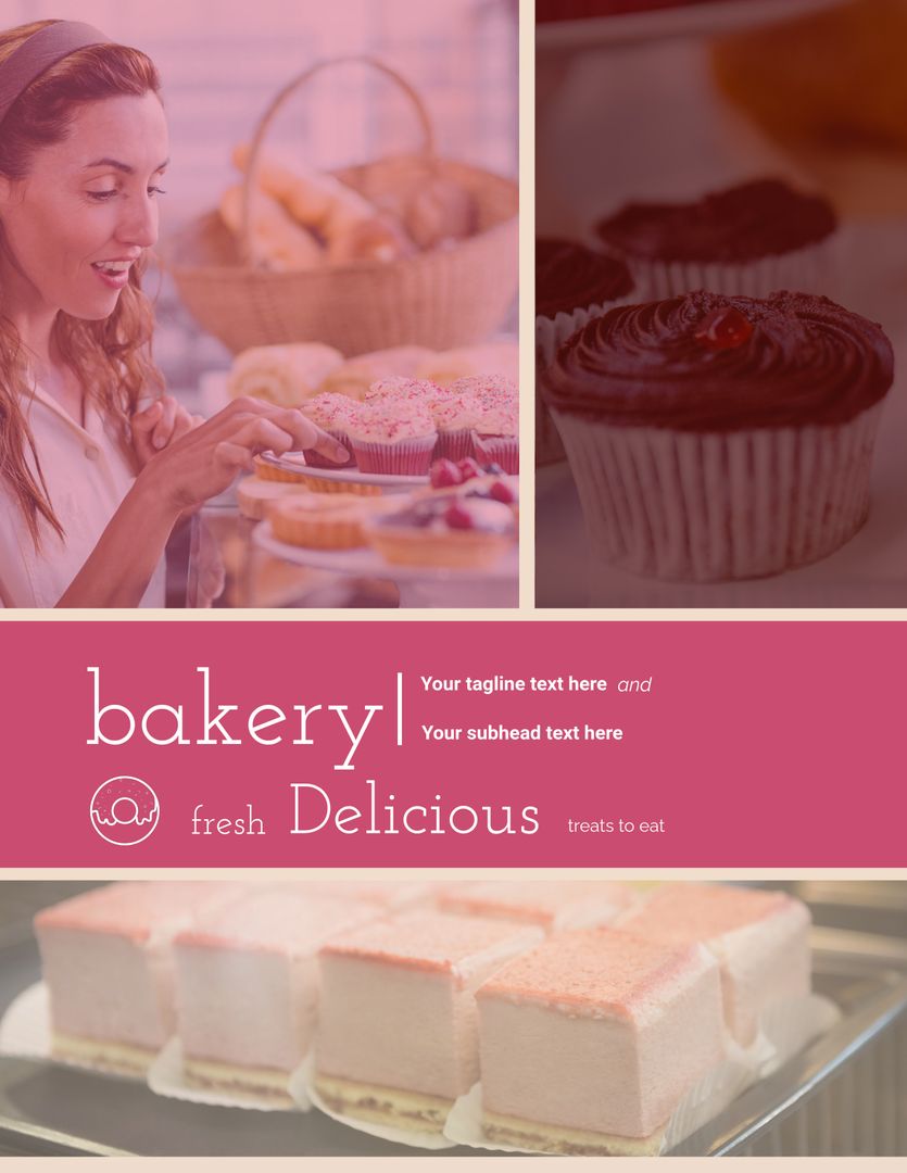 Enticing Bakery Promotion with Assorted Pastries and Happy Customer