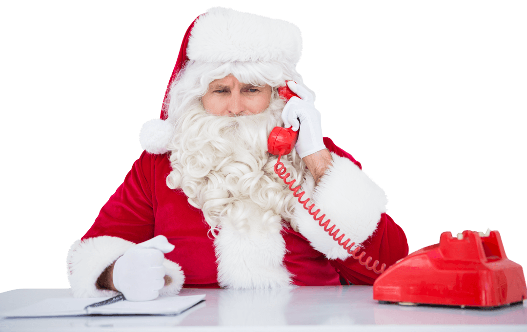 Angry Santa Claus with Vintage Telephone Transparent Background