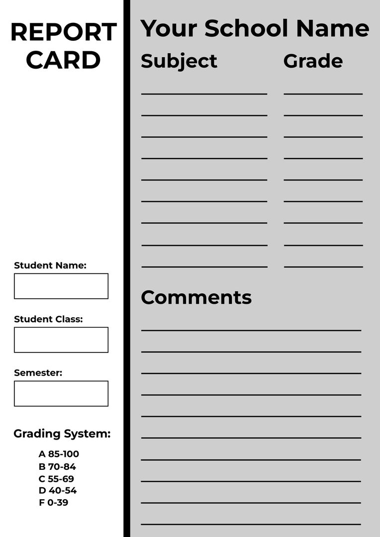 Blank Academic Report Card Template for Schools - Download Free Stock Templates Pikwizard.com