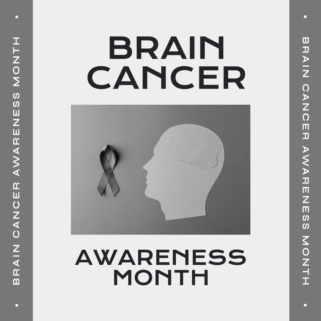 Brain Cancer Awareness Month Poster with Ribbon and Face Silhouette - Download Free Stock Templates Pikwizard.com