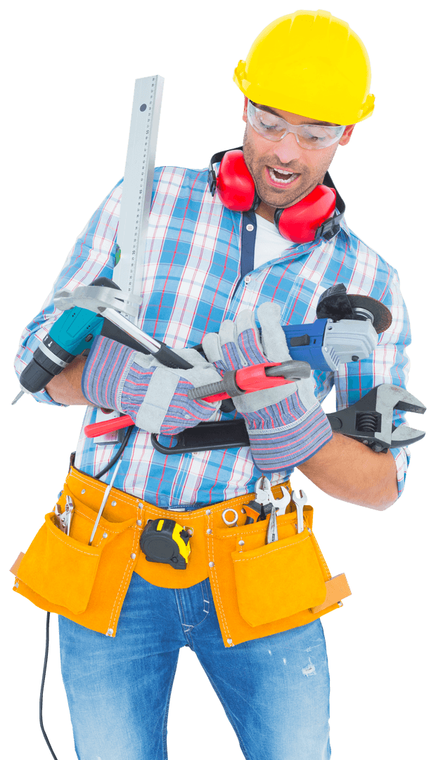Transparent Manual Worker Holding Various Tools