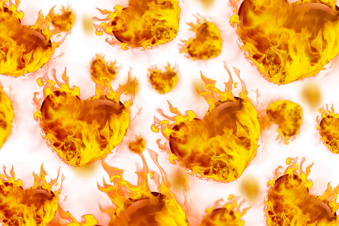 Burning Hearts Flaming Passion on Transparent Background