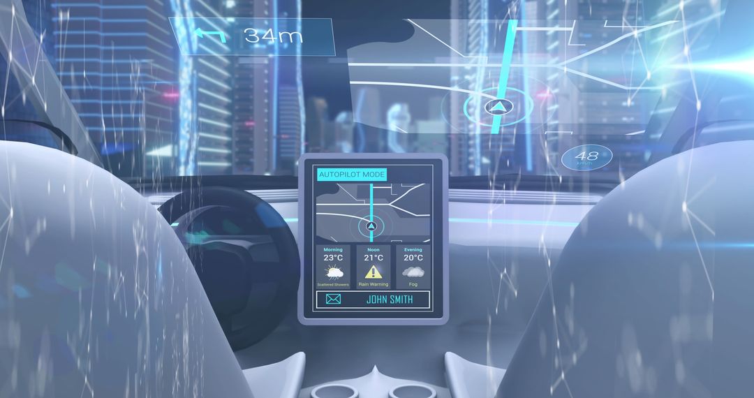 Futuristic Dashboard in Self-Driving Vehicle with Digital Interface